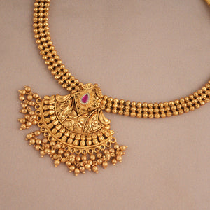 Cute plain antique gold stone necklace set for women