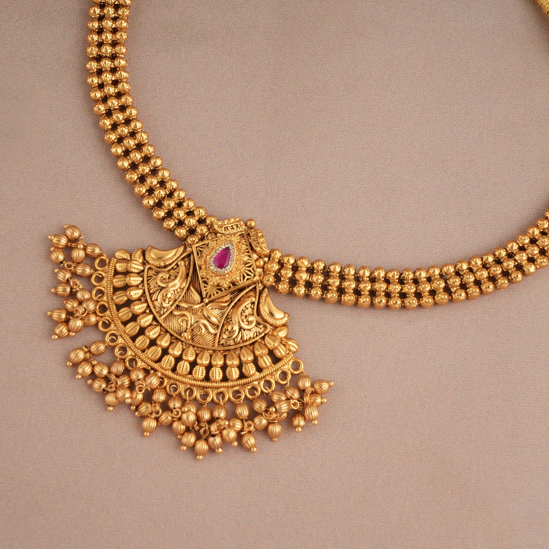 Cute plain antique gold stone necklace set for women