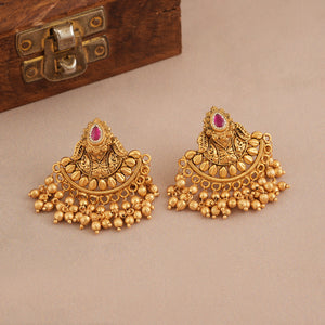 Cute plain antique gold stone necklace set for women