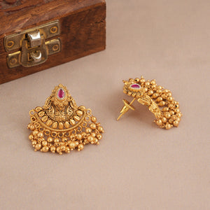 Cute plain antique gold stone necklace set for women