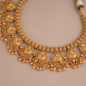 Stunning plain antique gold traditional necklace set