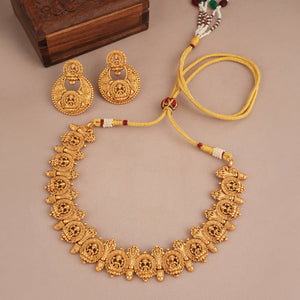 Stunning plain antique gold maa lakhsmi necklace set for women I Temple Jewellery