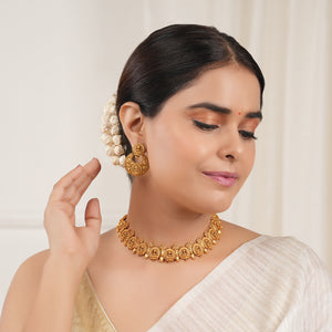 Stunning plain antique gold maa lakhsmi necklace set for women I Temple Jewellery
