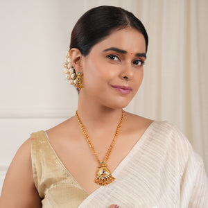 Long antique gold multicolor stone pendant set