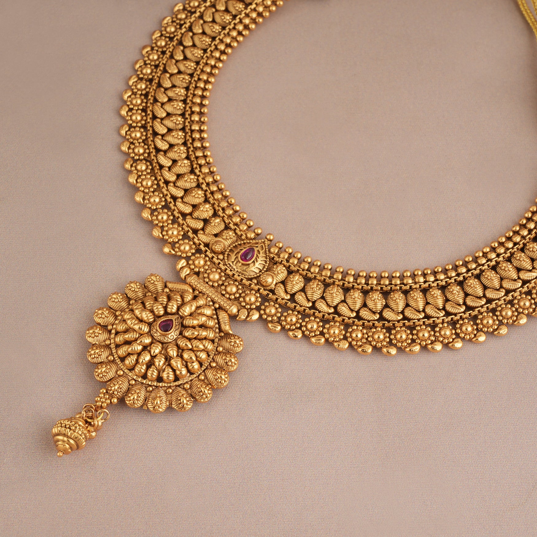 Stunning plain antique gold traditional necklace set with jhumka earring