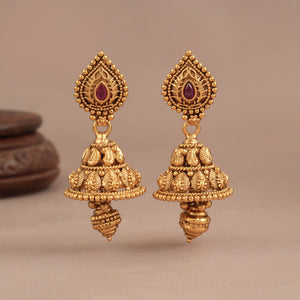 Stunning plain antique gold traditional necklace set with jhumka earring