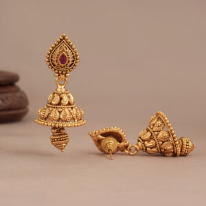 Stunning plain antique gold traditional necklace set with jhumka earring