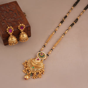 Long antique gold rajwadi stone mangalsutra set