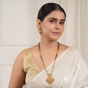 Long antique gold rajwadi stone mangalsutra set