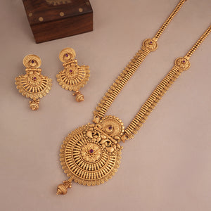 Long antique gold plain stunning necklace set