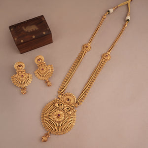 Long antique gold plain stunning necklace set