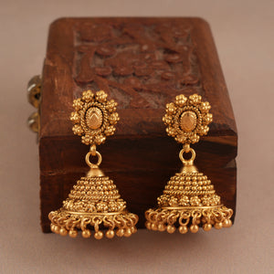 Amazing plain antique gold traditional necklace set with earring