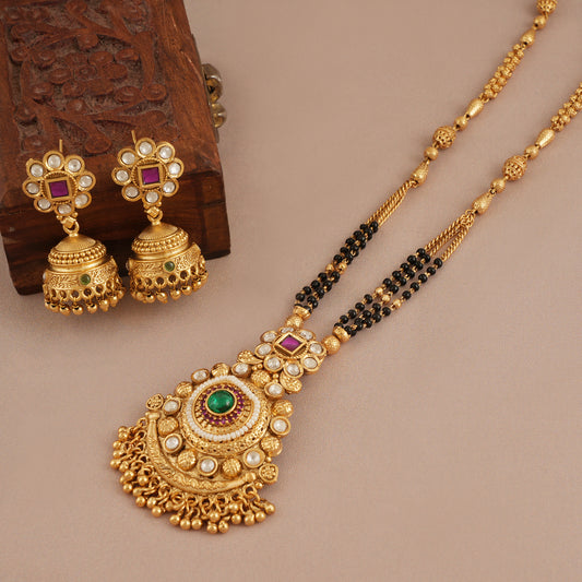 Long antique gold muticolor stone mangalsutra set
