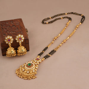 Long antique gold muticolor stone mangalsutra set