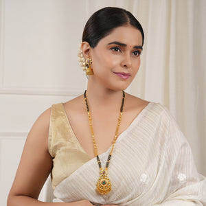 Long antique gold muticolor stone mangalsutra set