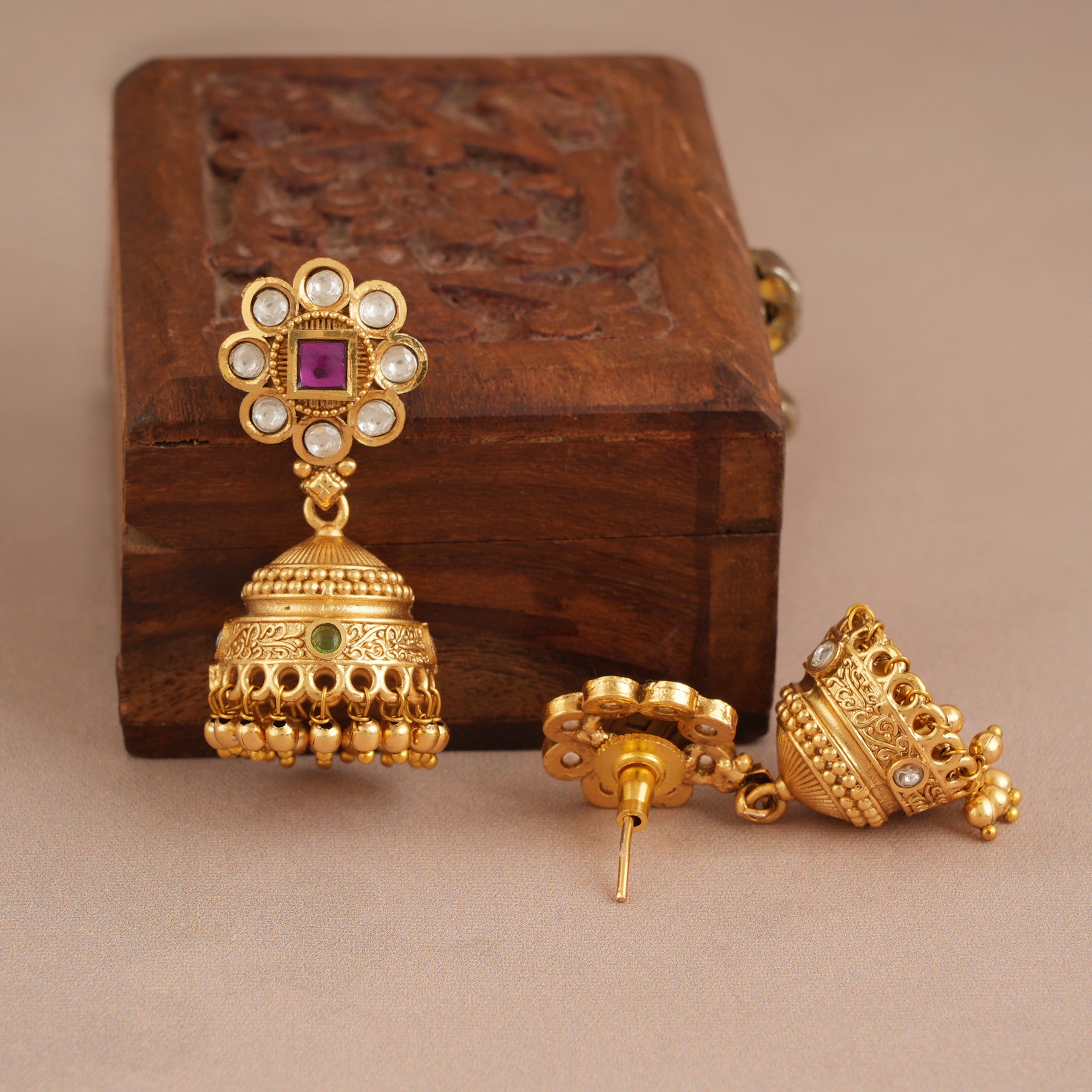 Long antique gold muticolor stone mangalsutra set