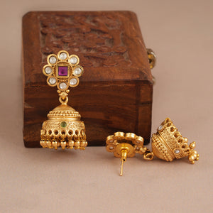 Long antique gold muticolor stone mangalsutra set