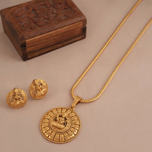 Beautiful plain antique gold maa lakshmi pendant set I Temple Jewellery