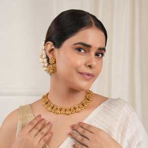 Traditional stunning plain antique gold maa lakshmi necklace set I Temple Jewellery