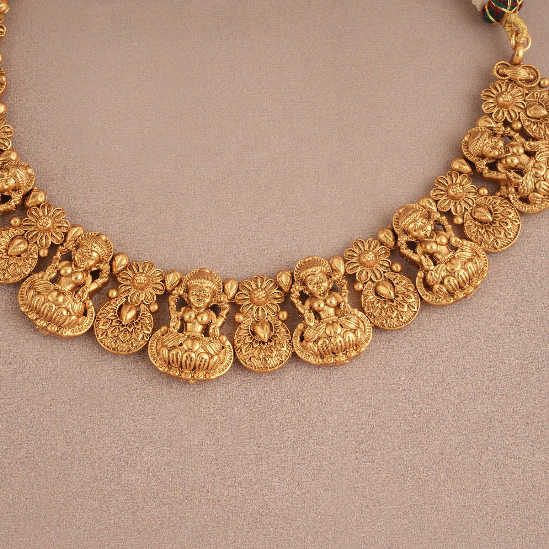 Traditional stunning plain antique gold maa lakshmi necklace set I Temple Jewellery