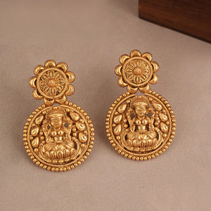 Traditional stunning plain antique gold maa lakshmi necklace set I Temple Jewellery