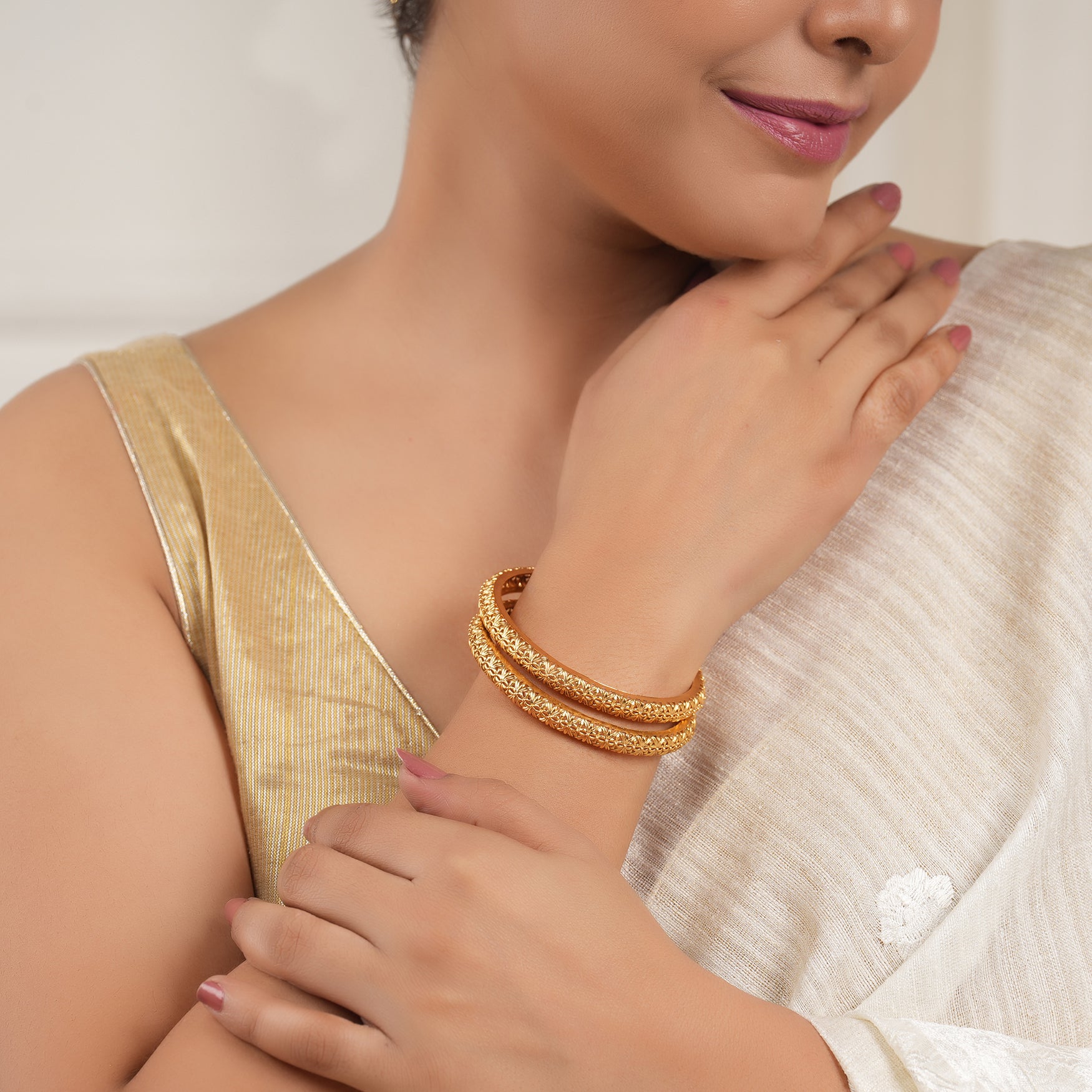Amazing antique gold plated carved bangle set