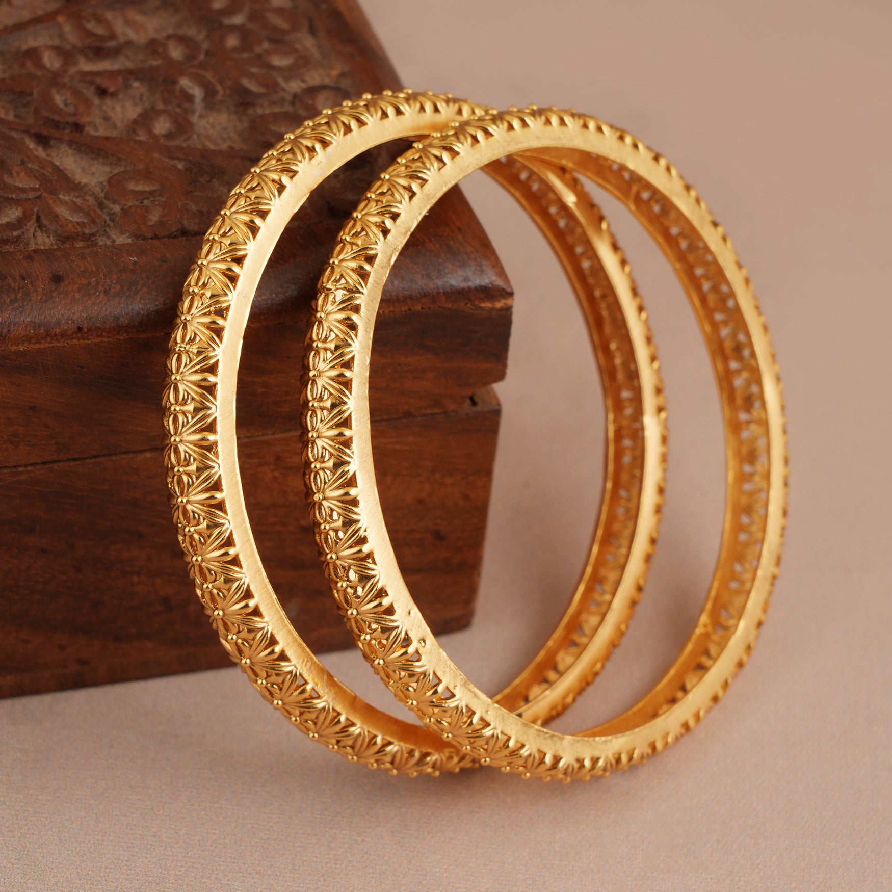 Amazing antique gold plated carved bangle set