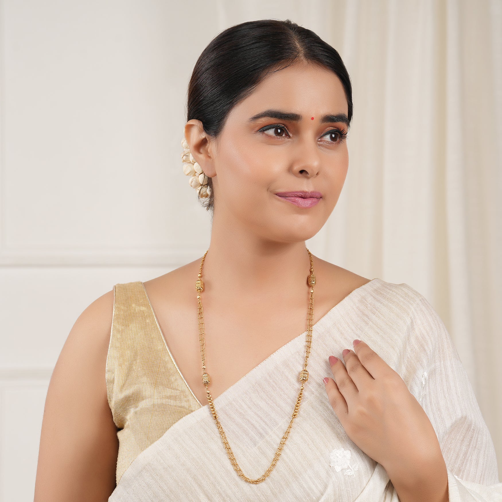 Long simple antique gold plated mala