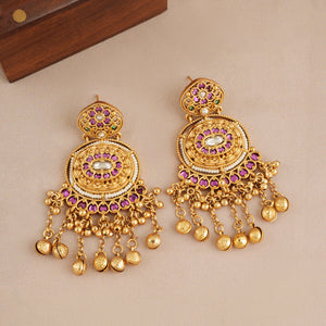 Long antique gold beautiful pearl stone necklace set