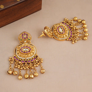 Long antique gold beautiful pearl stone necklace set