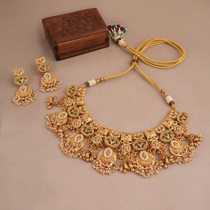 Stunning multicolor rajwadi antique gold necklace set
