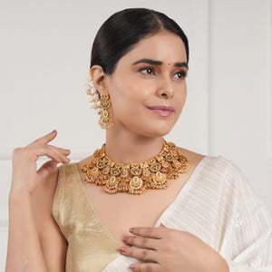 Stunning multicolor rajwadi antique gold necklace set