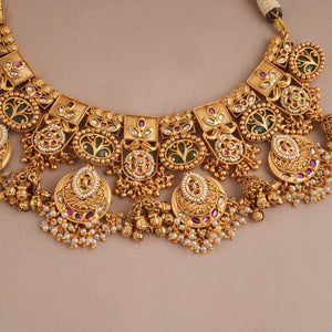 Stunning multicolor rajwadi antique gold necklace set