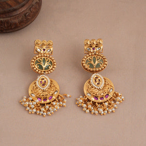 Stunning multicolor rajwadi antique gold necklace set