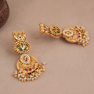 Stunning multicolor rajwadi antique gold necklace set