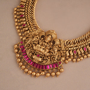 Beautiful antique gold ruby ma lakshmi necklace set I Temple Jewellery