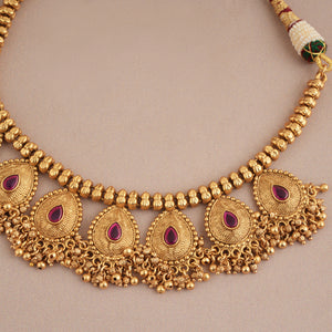 Stunning ruby antique gold traditional necklace set
