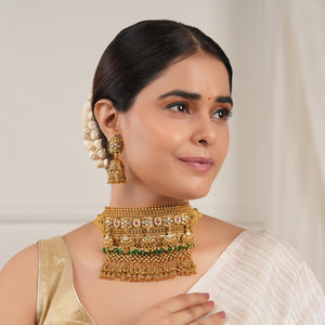 Traditional antique gold multicolor kundan choker necklace set