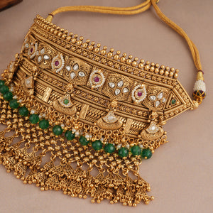 Traditional antique gold multicolor kundan choker necklace set