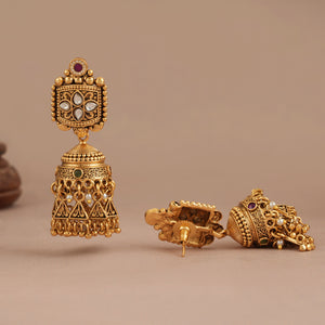 Traditional antique gold multicolor kundan choker necklace set