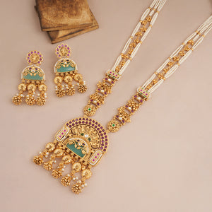 Gorgeous antique gold plated rajwadi necklace set