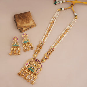 Gorgeous antique gold plated rajwadi necklace set