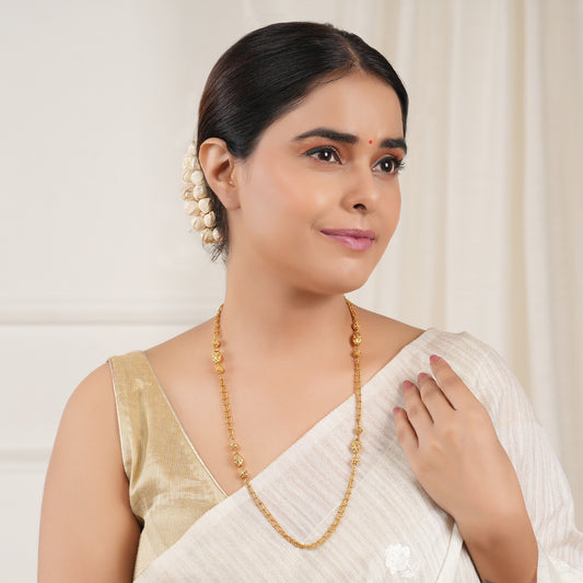 Long delicate antique gold plain mala string