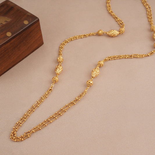 Long delicate antique gold plain mala string
