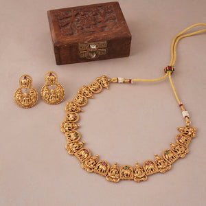 Stunning multicolor plain antique gold ma lakshmi necklace set I Temple Jewelry