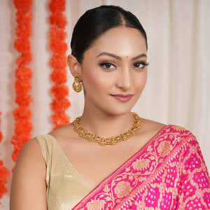 Stunning multicolor plain antique gold ma lakshmi necklace set I Temple Jewelry