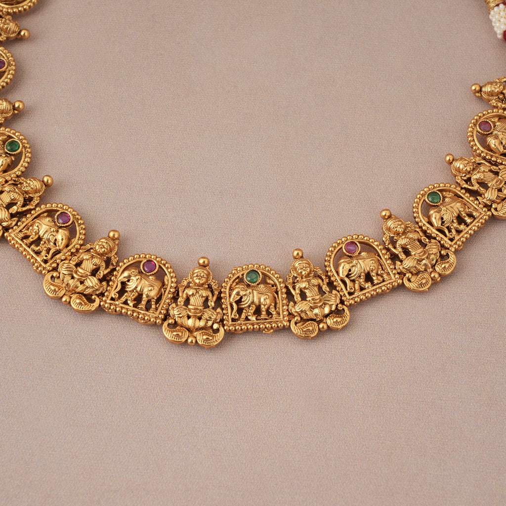 Stunning multicolor plain antique gold ma lakshmi necklace set I Temple Jewelry