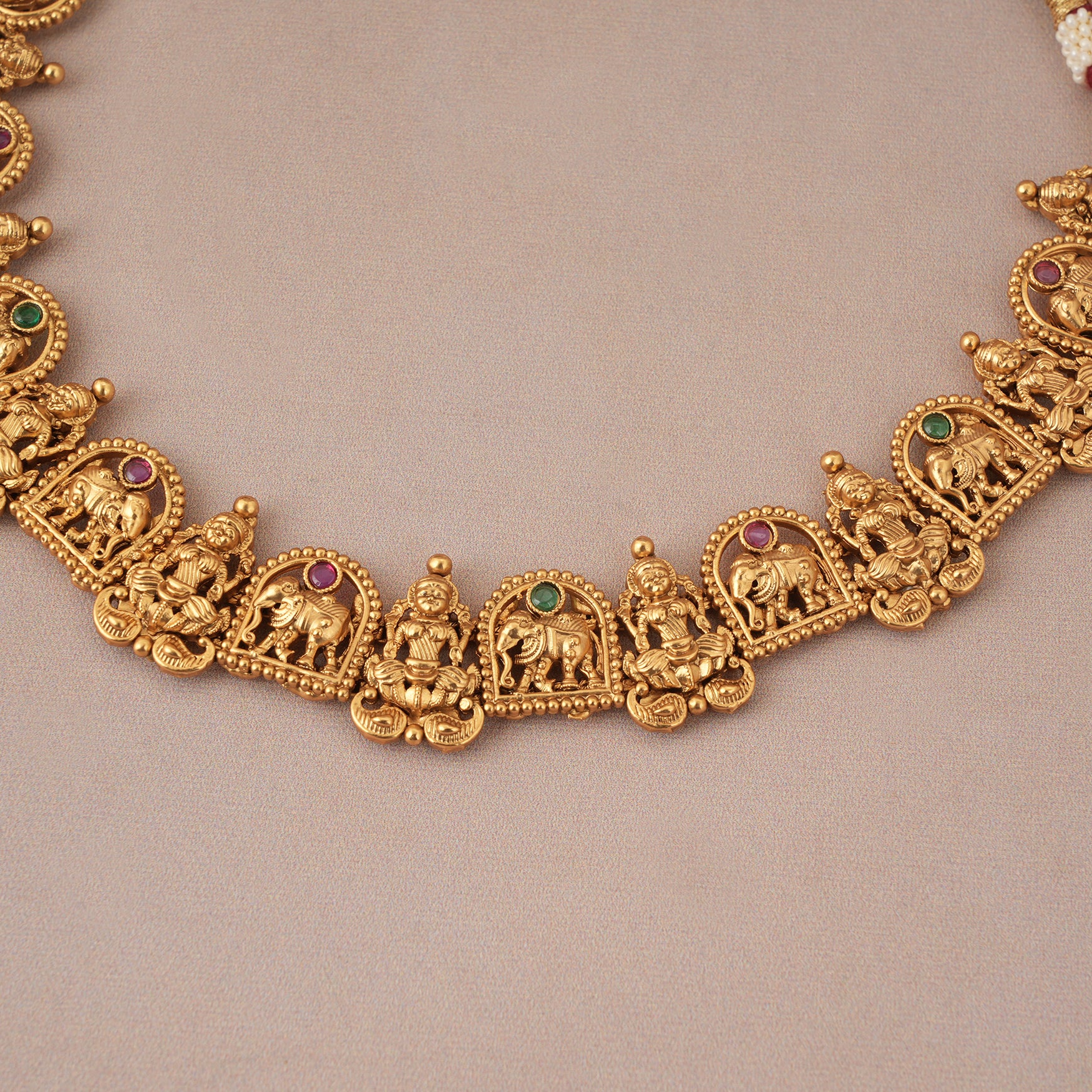 Stunning multicolor plain antique gold ma lakshmi necklace set I Temple Jewelry