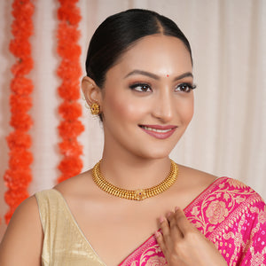 Beautiful plain floral antique gold plated necklace set