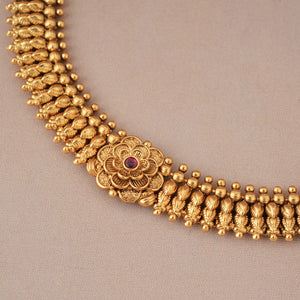 Beautiful plain floral antique gold plated necklace set